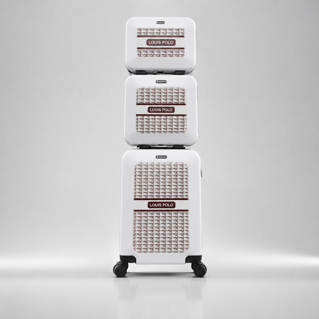 LOUIS POLO Signature Monogram 3-Piece Hard Shell Luggage Set with 20" Trolley &amp; 2 Vanity Cases