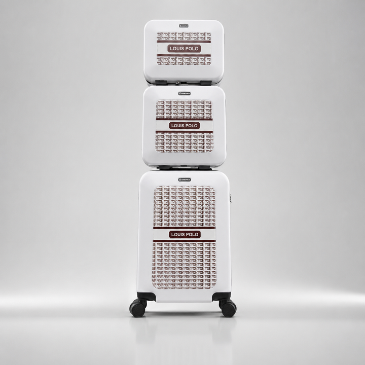 LOUIS POLO Signature Monogram 3-Piece Hard Shell Luggage Set with 20" Trolley &amp; 2 Vanity Cases