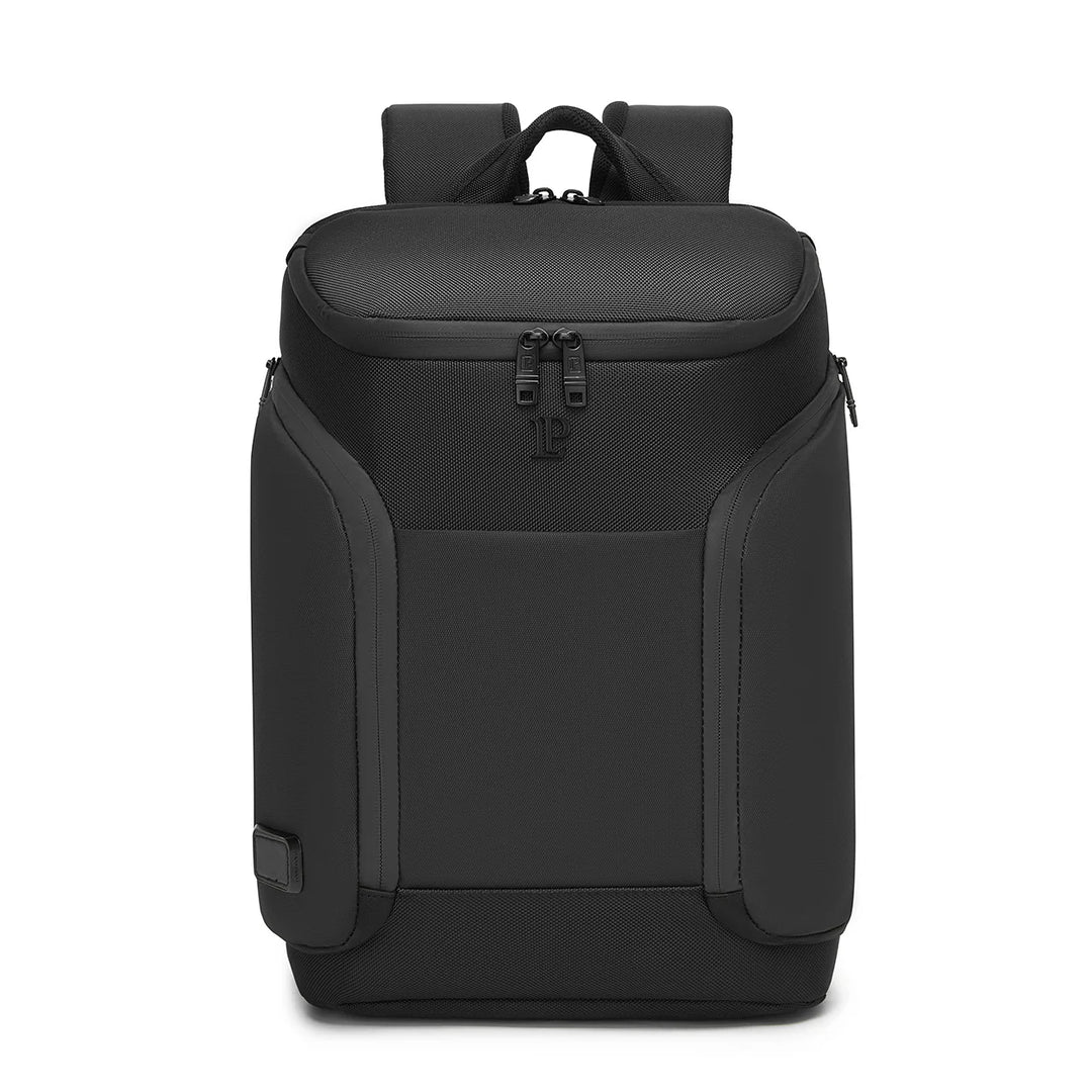 LOUIS POLO AeroVault Obsidian Black USB laptop travel backpack front view