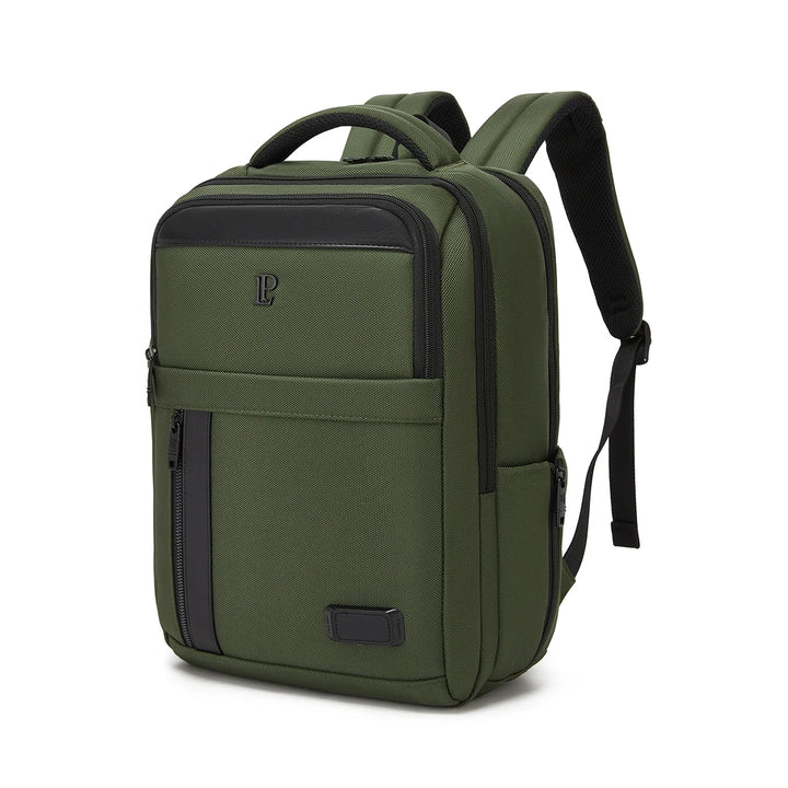 LOUIS POLO MetroGrid Forest Olive executive laptop backpack front three-quarter view