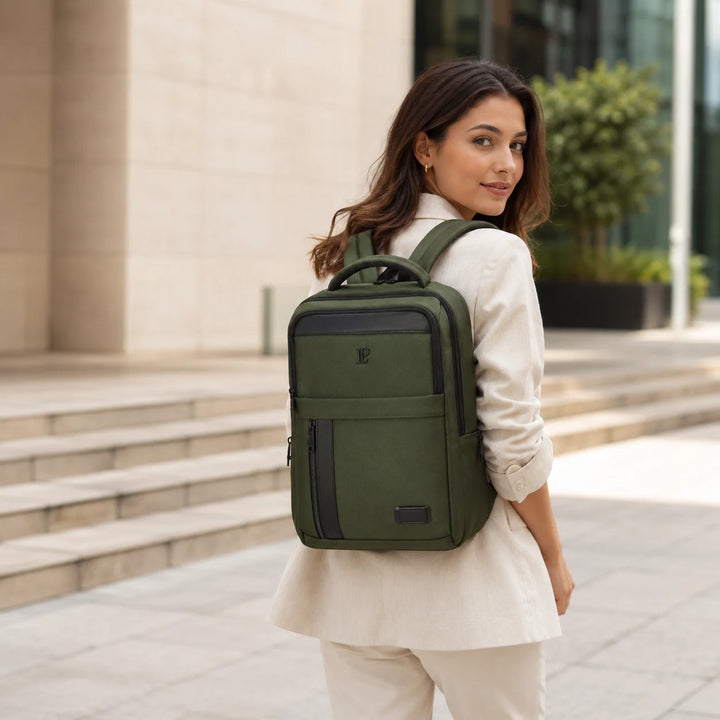 LOUIS POLO MetroGrid Forest Olive backpack lifestyle image
