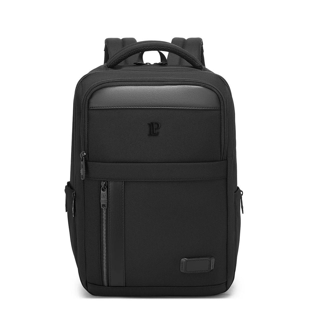 LOUIS POLO MetroGrid Obsidian Black executive laptop backpack front view