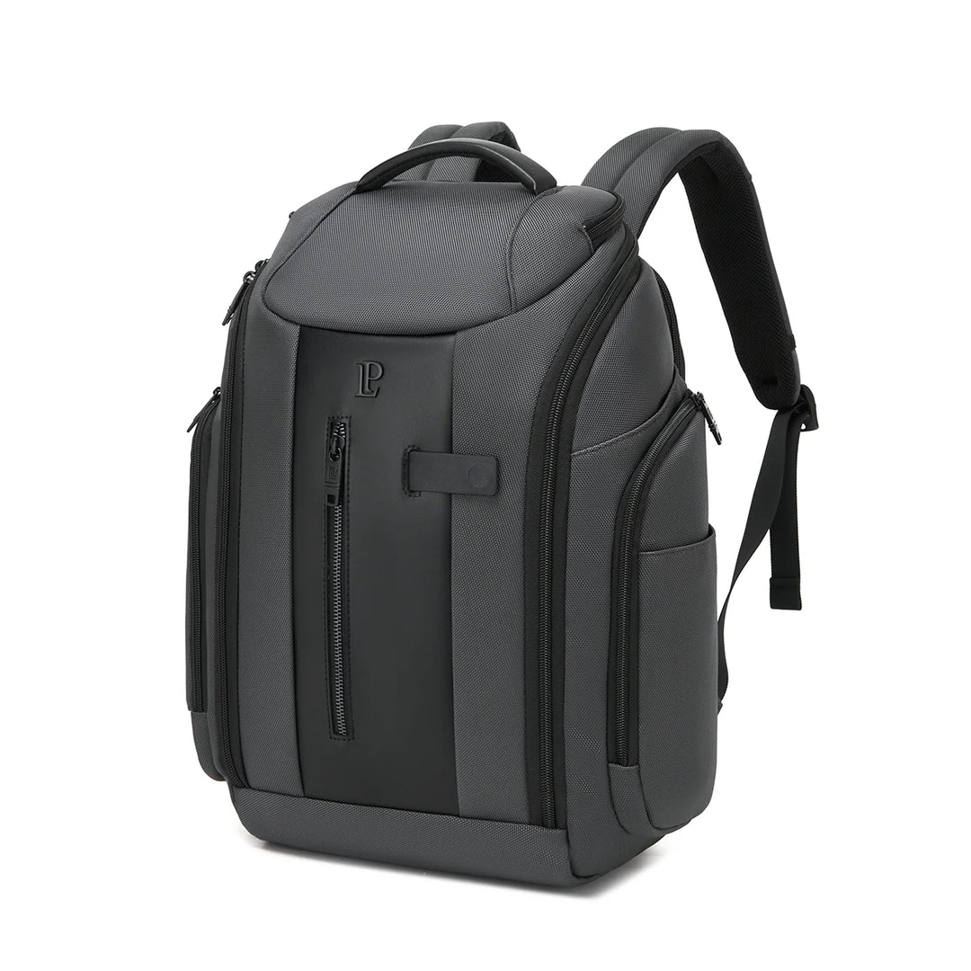 LOUIS POLO TechTrek Black business laptop backpack front three-quarter view